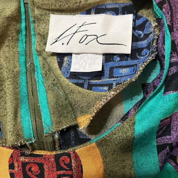 L. Fox Women’s Dress, Multicolored Size 16 %100 Rayon. Belt not included - Picture 3 of 6